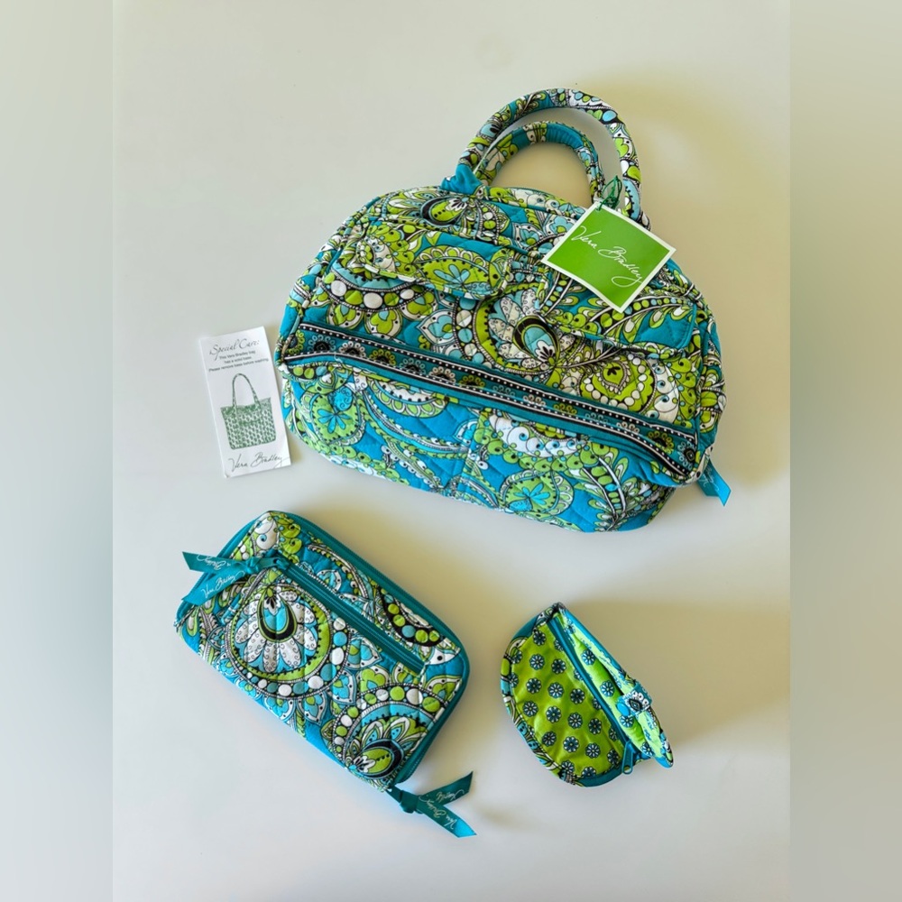 NWT Vera Bradley 2007 Lola Peacock Teal Paisley Women's Bag Set